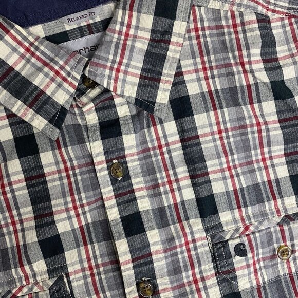 Carhartt‎ Men's Short Sleeve Button Up Medium Black Plaid Shirt - Picture 1 of 7